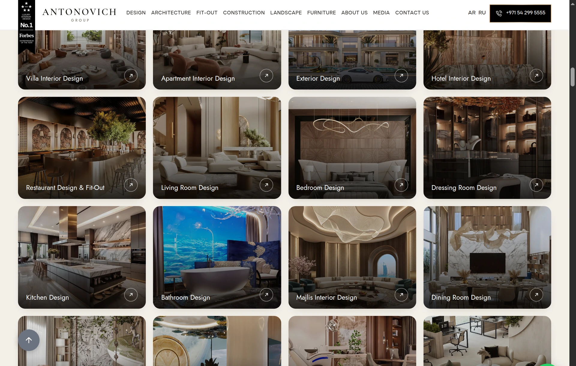 antonovich-design.ae services: luxury interior and architecture portfolio Pinnacli has ranked since 2015